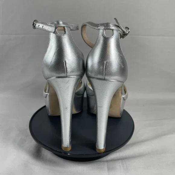 Stuart Weitzman Women's Silver Leather Discoplatform Sandals Shoe Size 7-NEW - Picture 4 of 9